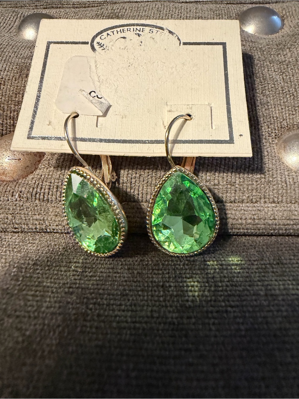 Green Teardrop Crystal Drop Earrings - Catherine Street
